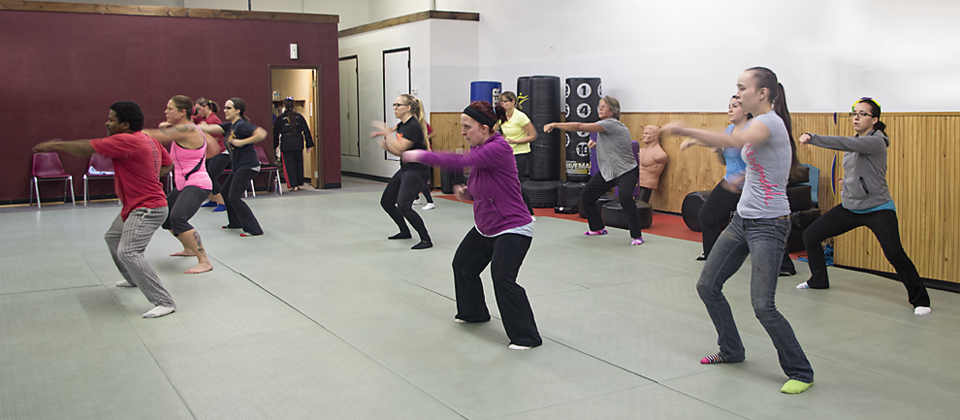 A typical FitKick class punching exercise